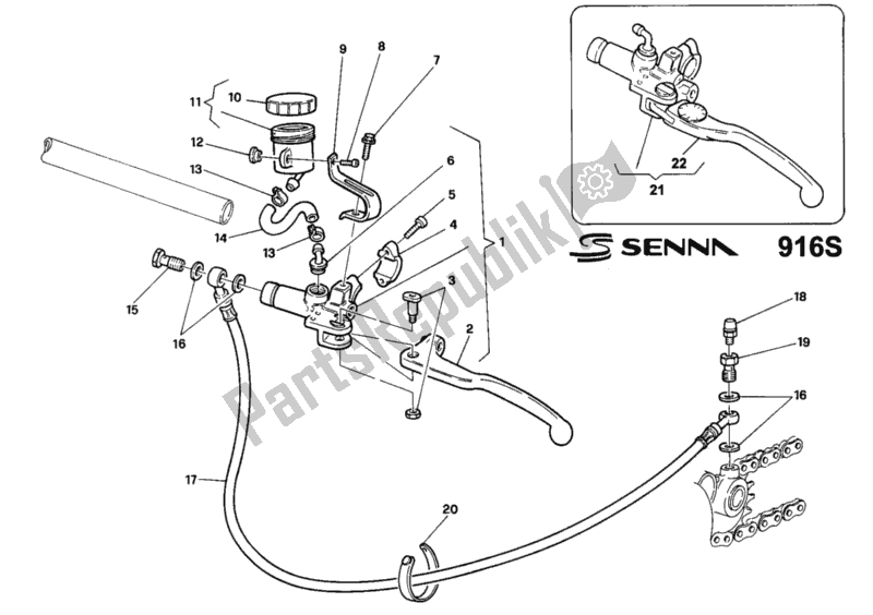 Tutte le parti per il Pompa Frizione del Ducati Superbike 916 Senna 1997